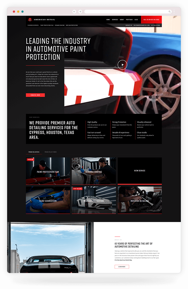 A website design for a car dealership.