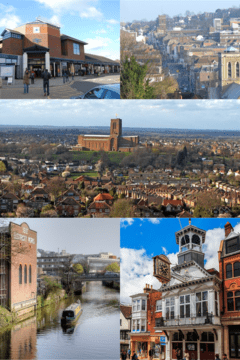 ![A collage of pictures of different buildings in a city.