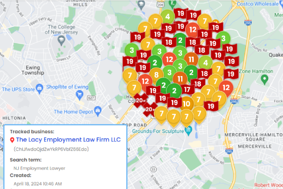 After 4 Map showing a high concentration of number markers over trenton, new jersey, indicating locations of a tracked business.