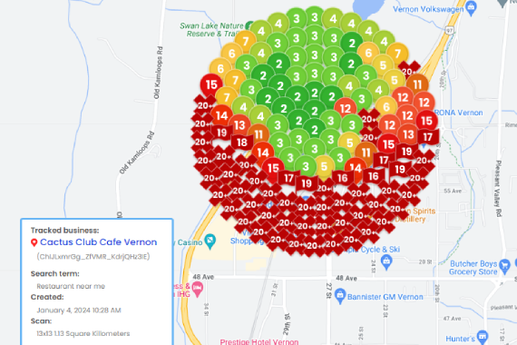 Before 3 Map of vernon with overlaid colored circles representing different data points; numbers indicate specific locations or values.