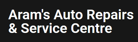 Text reads: "Aram's Auto Repairs & Service Centre." White font on a black background.